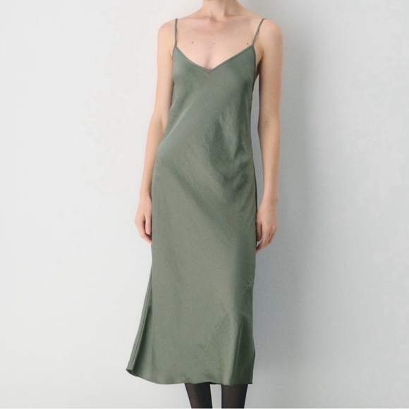 OAK + FORT Dresses & Skirts - Oak + FORT Olive Green Slip Midi Dress - Minimalist Women’s Dress